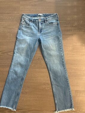 Dear John Womens Size 26 Blue Denim Mid Rise Straight Leg Jeans Raw Hem